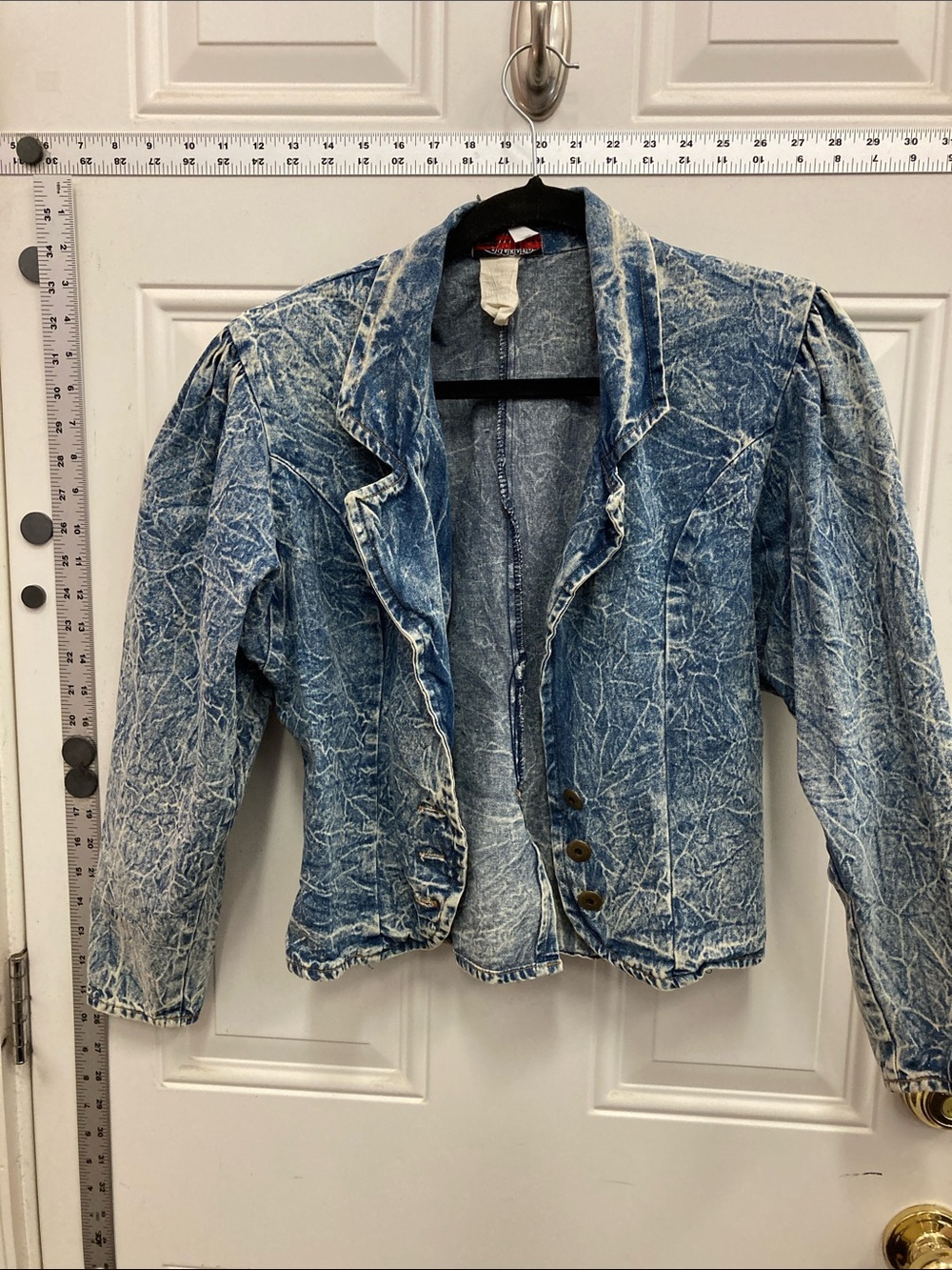 Acid-Wash, Denim, Jean, Jacket, Ruffle, Lapel, Vintage, 80s, Classic, Casual